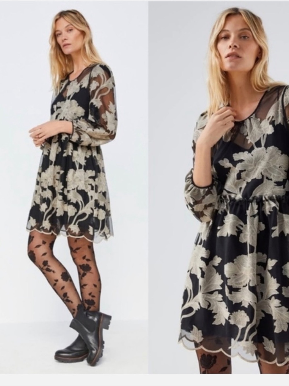 Anthropologie logie Maeve trixie floral eBlack Dress emdroidered mini dress xs